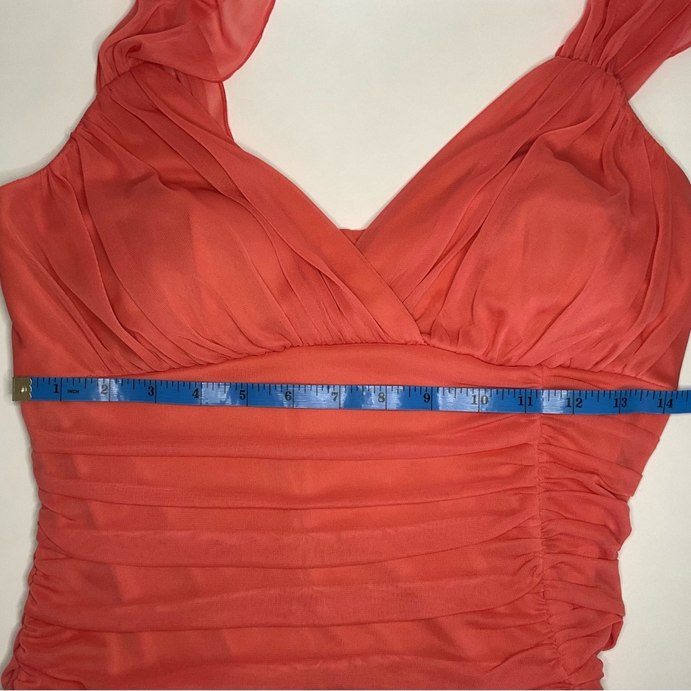New - EnFocus Tea Length Coral Ruched Dress - Picture 5 of 9